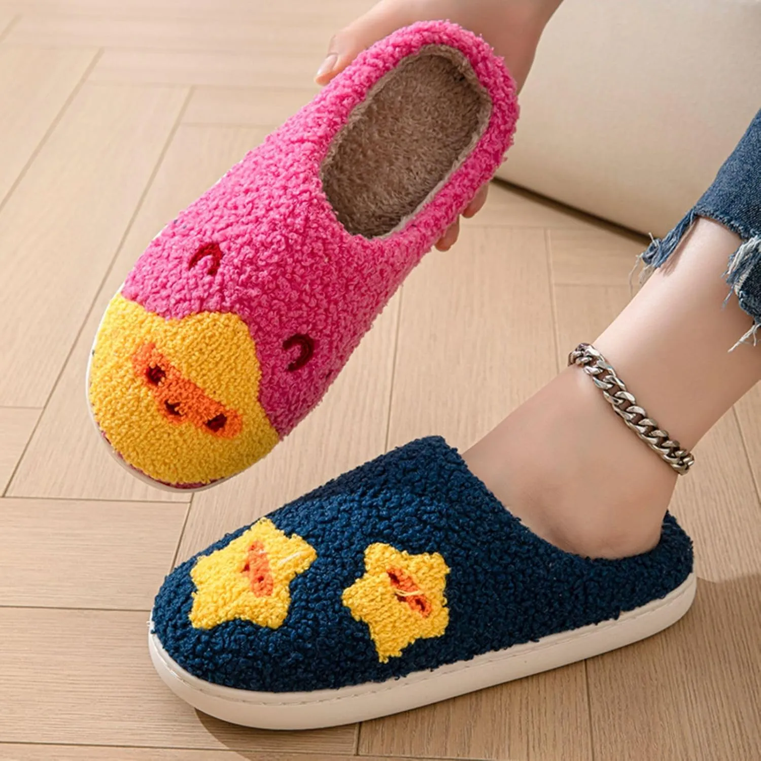 Women's Men's Heart Heart Slippers Strawberry Cherry Mushroom Slippers Evil Eye Slippers Cartoon Animal Cat Slippers Memory Foam Cozy Plush Slippers Couple Indoor Household Slippers