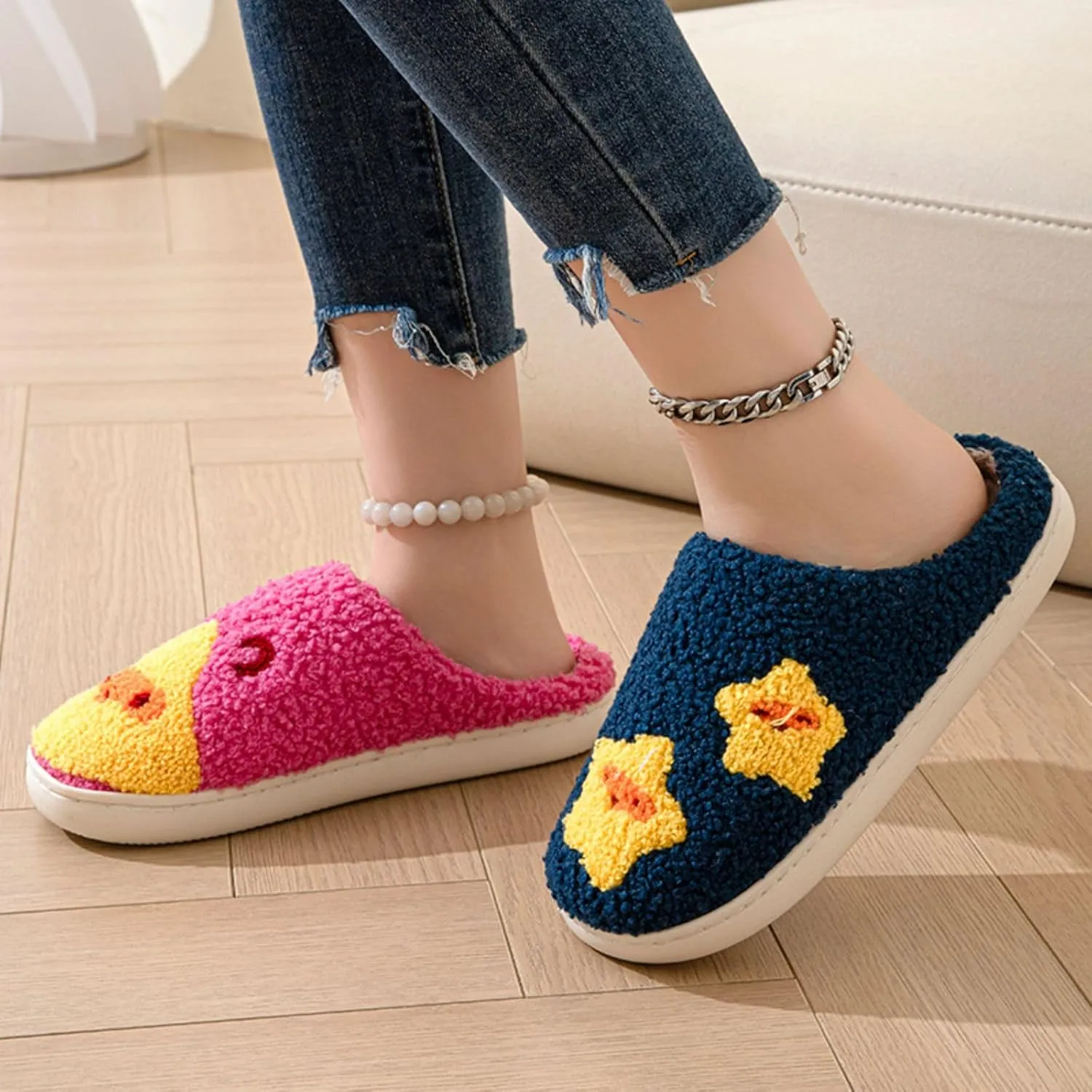 Women's Men's Heart Heart Slippers Strawberry Cherry Mushroom Slippers Evil Eye Slippers Cartoon Animal Cat Slippers Memory Foam Cozy Plush Slippers Couple Indoor Household Slippers