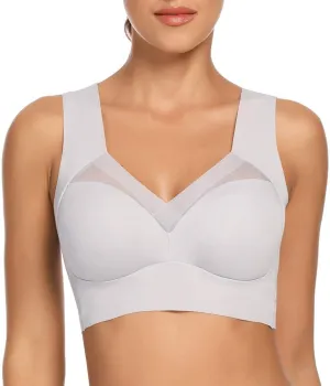WOWENY Seamless Wirefree Bras for Women Comfy Mesh Soft Padded Back Smoothing Bra