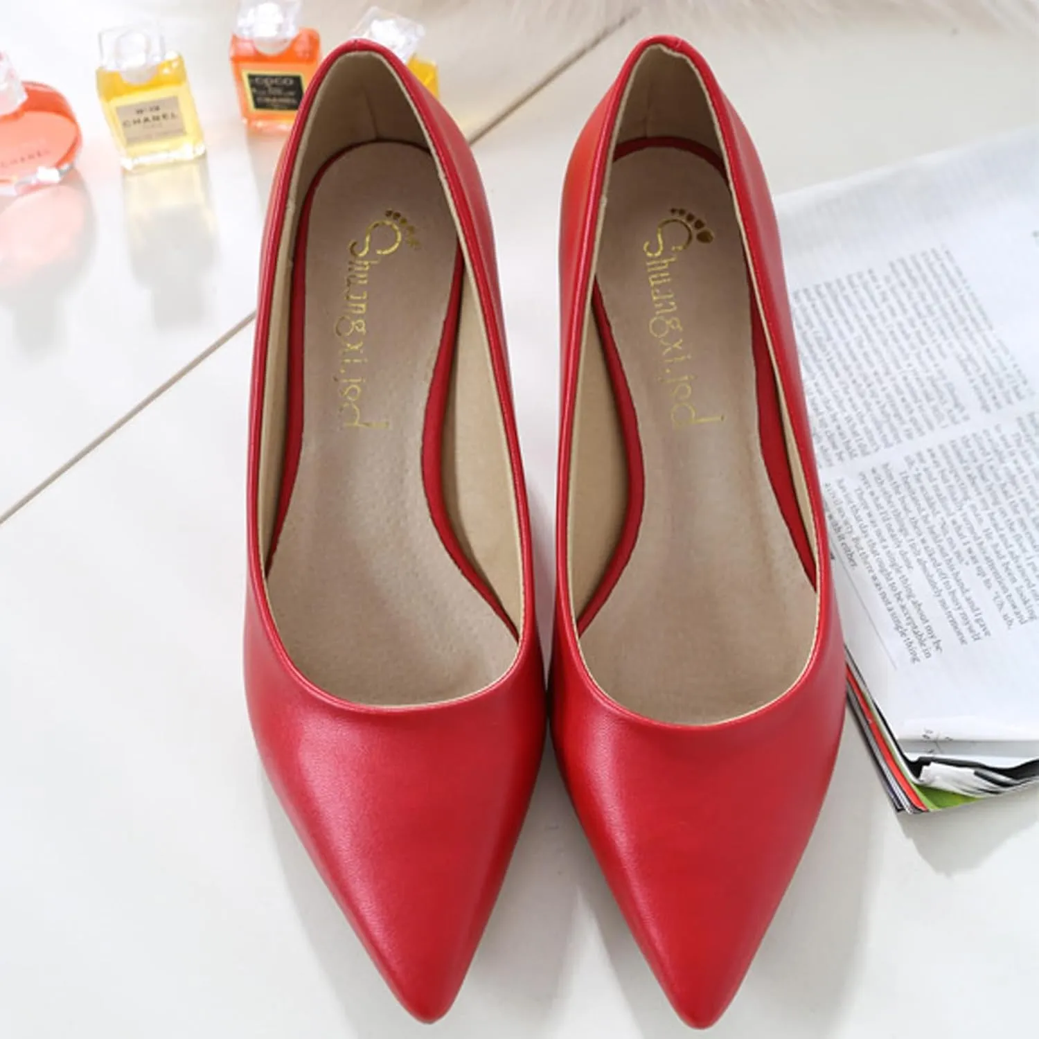 WUIWUIYU Womens Lovely Colors Low Kitten Heel Pointed Toe Dress Work Wedding Pumps Bridal Heeled Shoes
