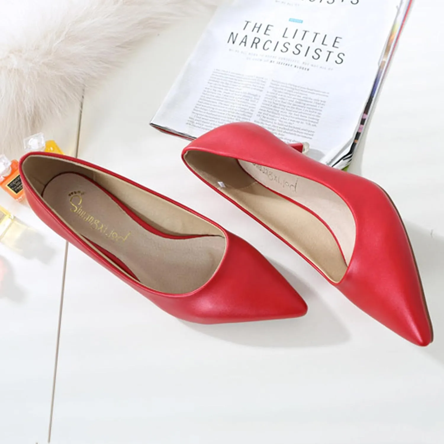 WUIWUIYU Womens Lovely Colors Low Kitten Heel Pointed Toe Dress Work Wedding Pumps Bridal Heeled Shoes