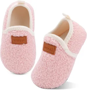 XIHALOOK Toddler Boys Girls House Slippers with Microfleece Lining Cozy Household Shoes Non-slip for Kids