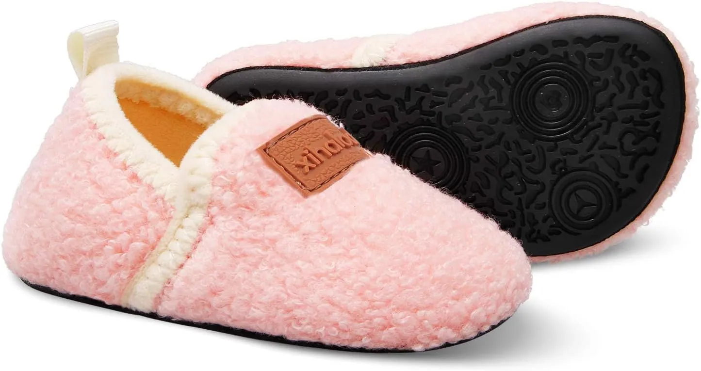 XIHALOOK Toddler Boys Girls House Slippers with Microfleece Lining Cozy Household Shoes Non-slip for Kids