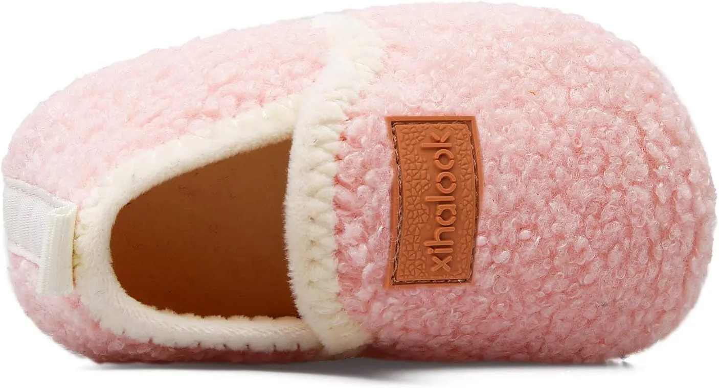 XIHALOOK Toddler Boys Girls House Slippers with Microfleece Lining Cozy Household Shoes Non-slip for Kids