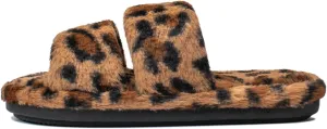XIXITIAO Leopard Print Slippers for Women - Open Toe House Slippers, Memory Foam Comfort Slides, Non-Slip Indoor Bedroom Shoes