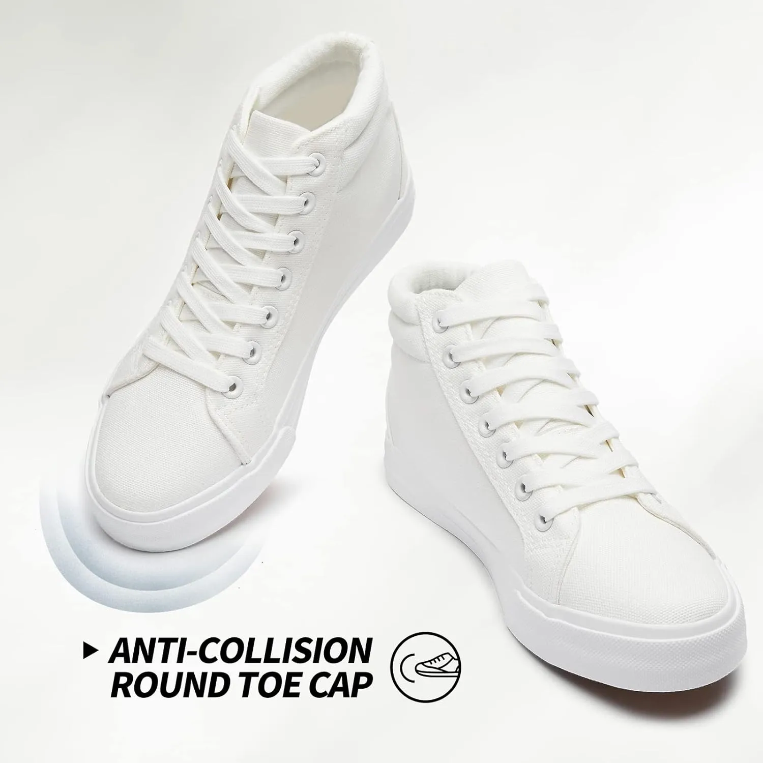 XRH Women Black Canvas High Tops Sneaker for Walking,White Non Slip Hi Top Lace up Shoes,Casual Fashion Mid Top Sneaker(Comfortable,Breathable,Trendy)