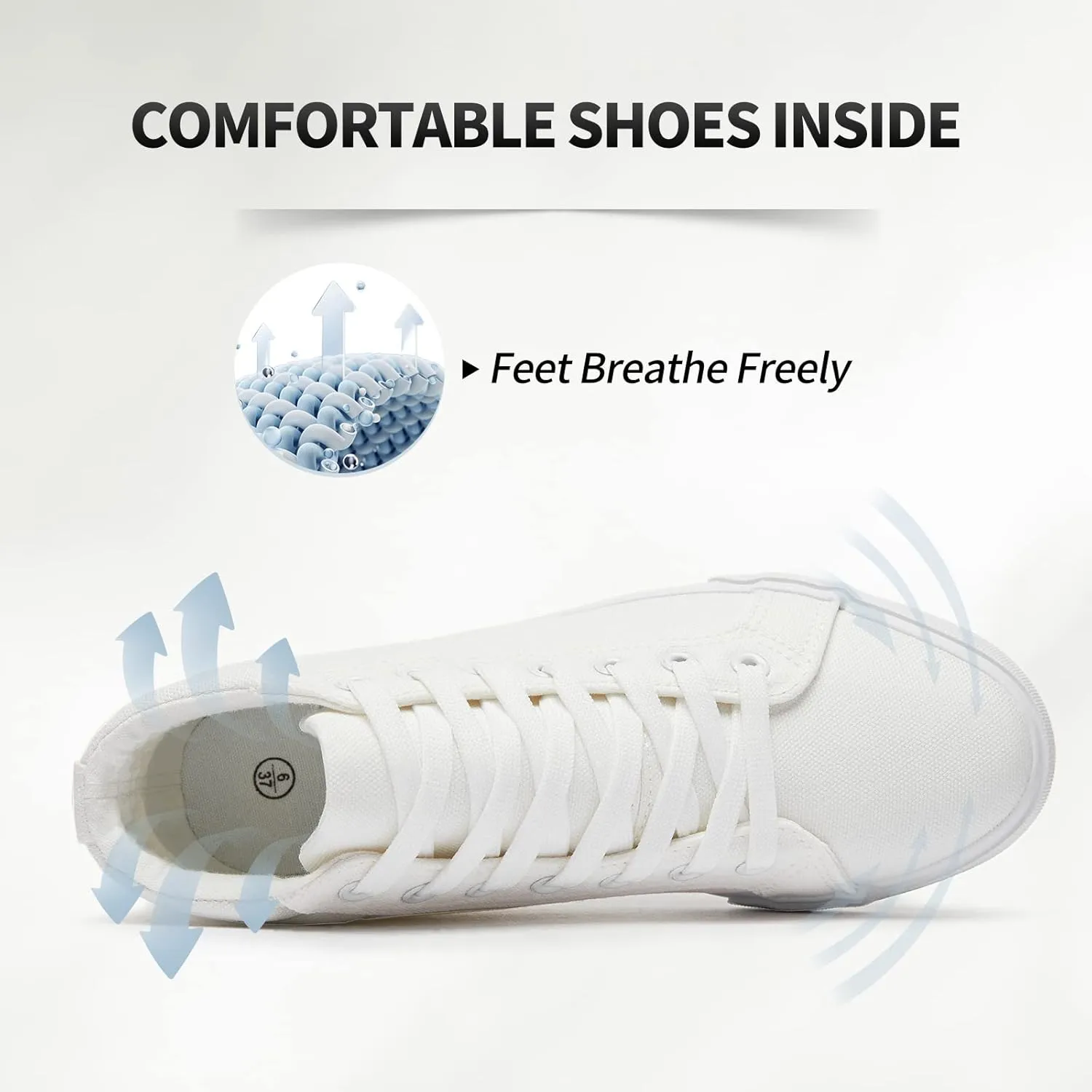 XRH Women Black Canvas High Tops Sneaker for Walking,White Non Slip Hi Top Lace up Shoes,Casual Fashion Mid Top Sneaker(Comfortable,Breathable,Trendy)