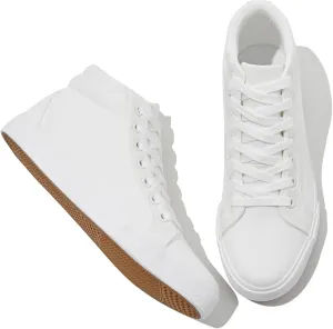 XRH Women Black Canvas High Tops Sneaker for Walking,White Non Slip Hi Top Lace up Shoes,Casual Fashion Mid Top Sneaker(Comfortable,Breathable,Trendy)