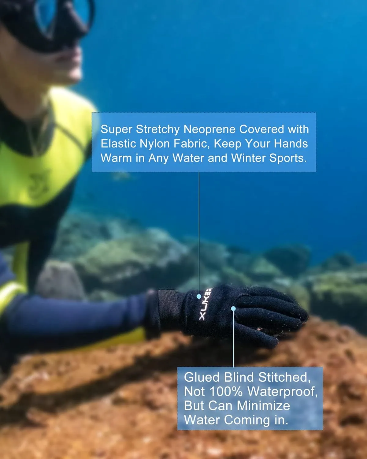 XUKER Water Gloves, 3mm & 5mm Neoprene Five Finger Warm Wetsuit Winter Gloves for Scuba Diving Snorkeling Surfing