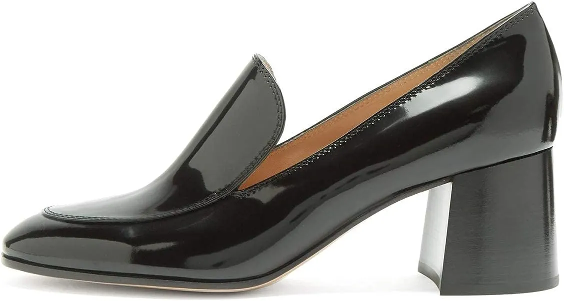 XYD Women Classic Closed Round Toe Loafers Mid Chunky Block Heel Slip On Pumps Comfy Walking Daily Outdoor Office Shoes