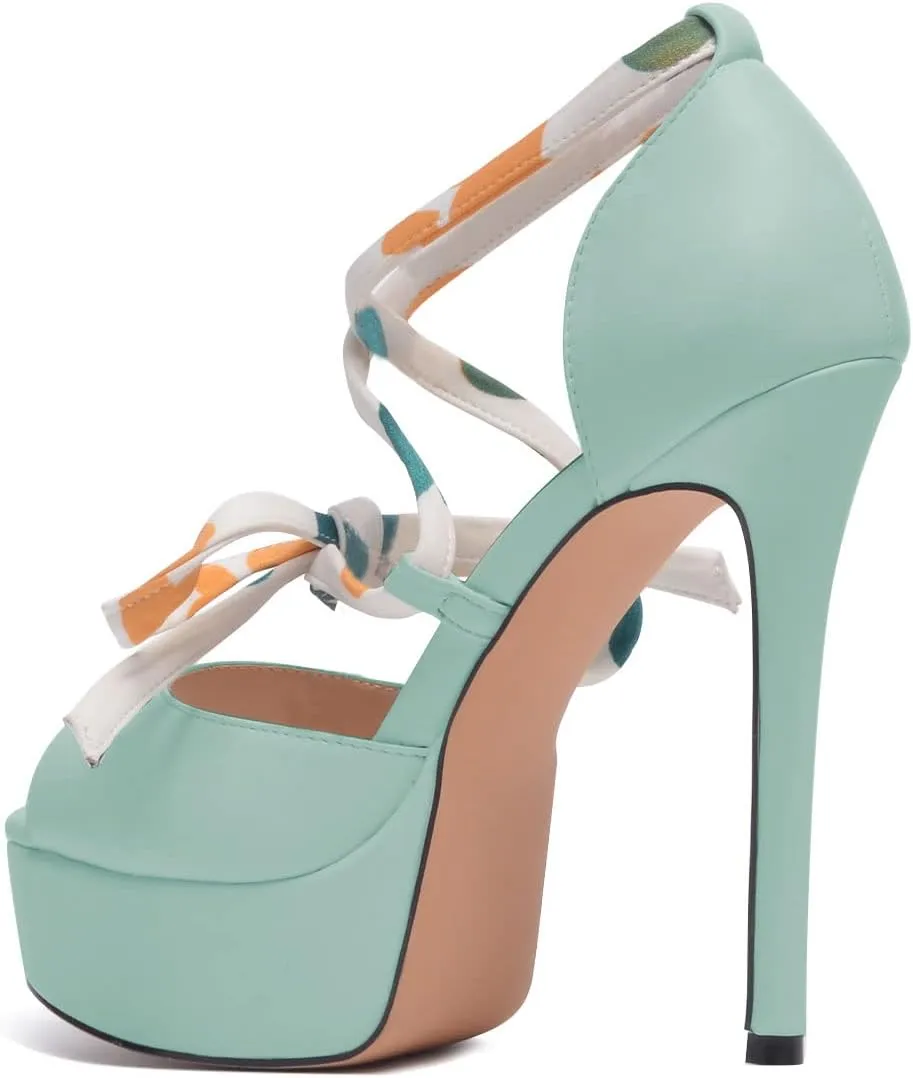 XYD Women Platform Dressy Evening Sandals Peep Toe Floral Strappy High Heel Stiletto D'Orsay Pumps Party Club Shoes