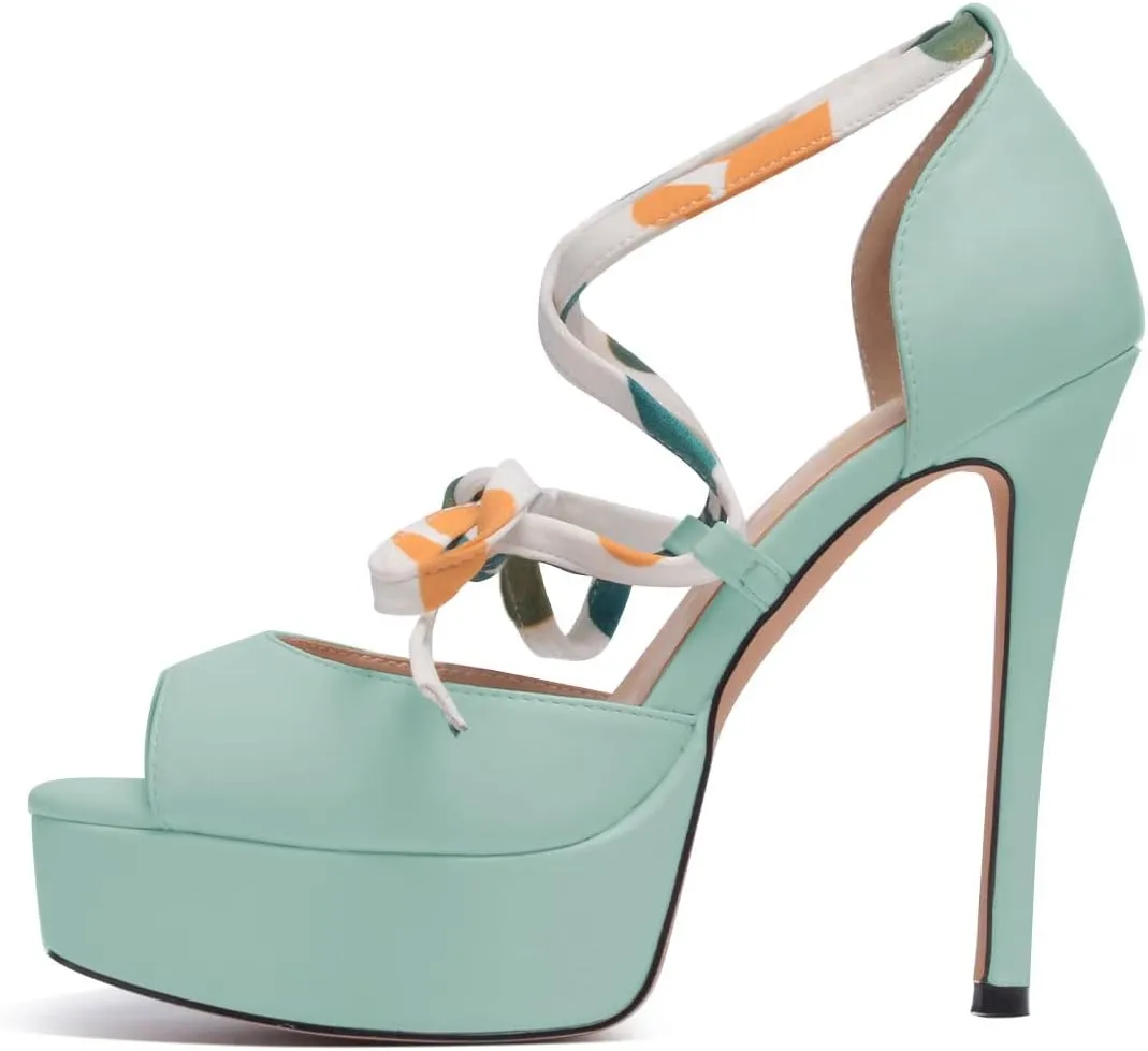 XYD Women Platform Dressy Evening Sandals Peep Toe Floral Strappy High Heel Stiletto D'Orsay Pumps Party Club Shoes