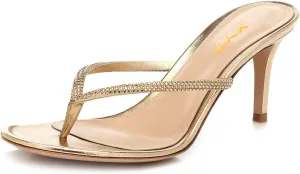 XYD Women's Rhinestones Studded Thong Sandals Open Toe Low Heel Slip On Flip Flops Summer Party Sea Beach Shoes