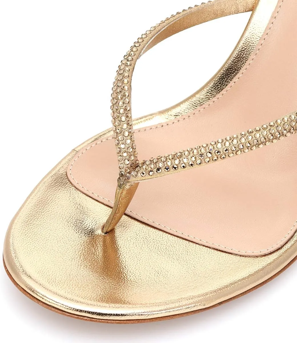 XYD Women's Rhinestones Studded Thong Sandals Open Toe Low Heel Slip On Flip Flops Summer Party Sea Beach Shoes