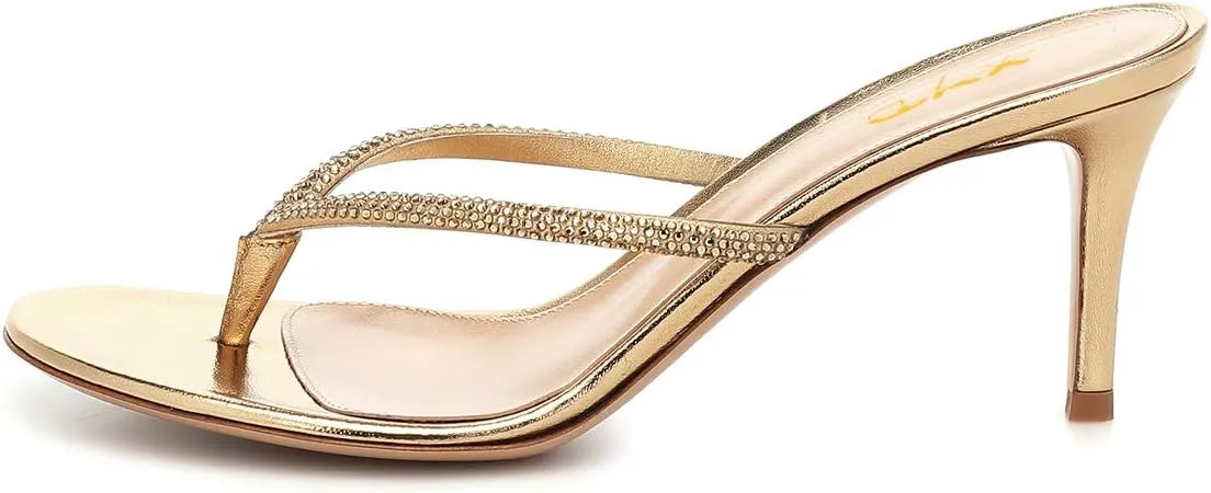XYD Women's Rhinestones Studded Thong Sandals Open Toe Low Heel Slip On Flip Flops Summer Party Sea Beach Shoes