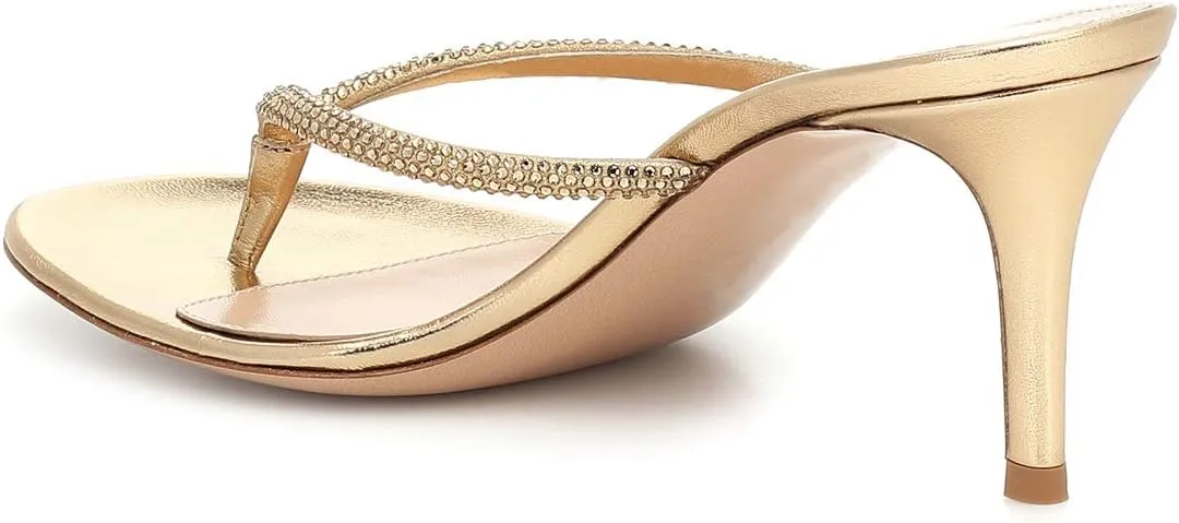 XYD Women's Rhinestones Studded Thong Sandals Open Toe Low Heel Slip On Flip Flops Summer Party Sea Beach Shoes
