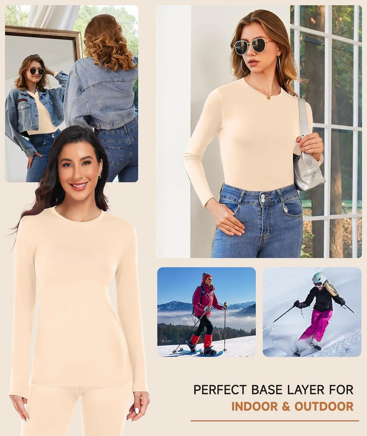 YADIFEN Thermal Shirts for Women, Fleece Lined Thermal Layer Long Sleeve Undershirt, Ultra-Soft Thermal Top for Cold Weather
