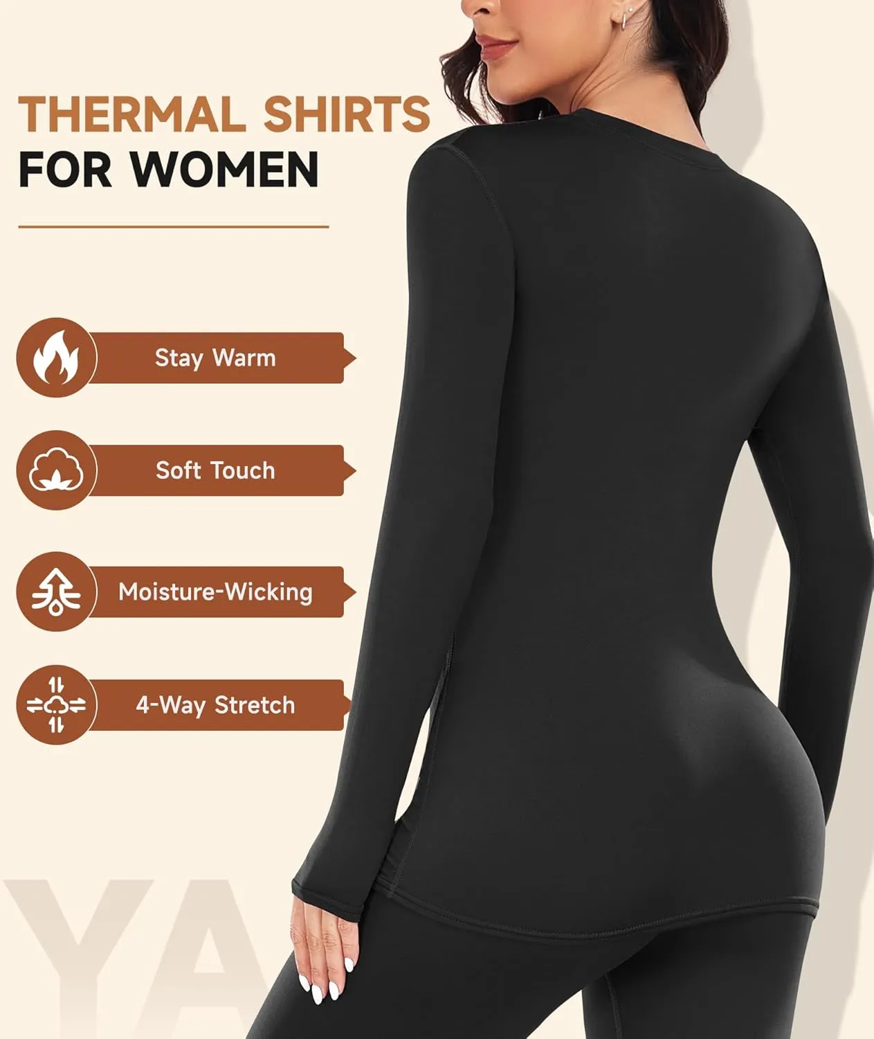 YADIFEN Thermal Shirts for Women, Fleece Lined Thermal Layer Long Sleeve Undershirt, Ultra-Soft Thermal Top for Cold Weather