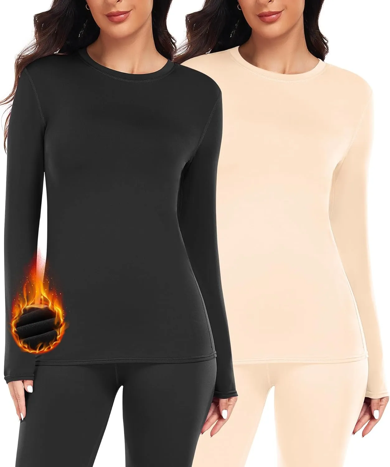 YADIFEN Thermal Shirts for Women, Fleece Lined Thermal Layer Long Sleeve Undershirt, Ultra-Soft Thermal Top for Cold Weather