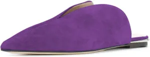 YDN Women V-Cut Pointy Toe Low Heel Mules Slip on Loafers Flats Sandals Suede Sliper Shoes