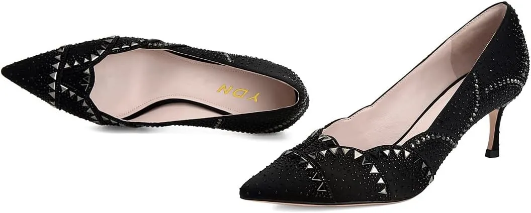 YDN Women's Classic Pointy Toe Kitten Pumps Slip-on Suede Low Heel D'Orsay Shoes Formal