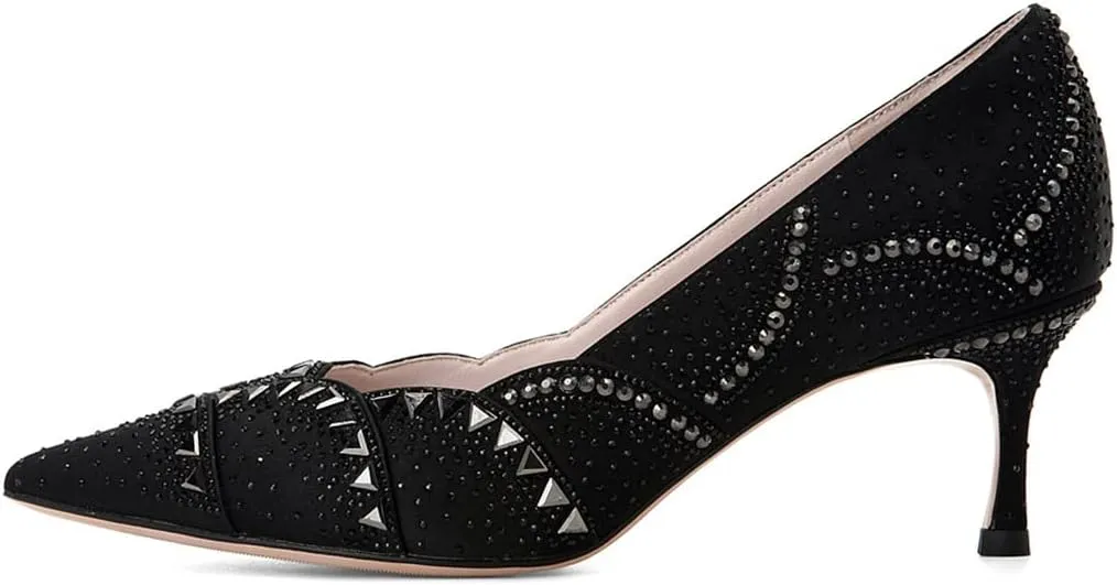 YDN Women's Classic Pointy Toe Kitten Pumps Slip-on Suede Low Heel D'Orsay Shoes Formal
