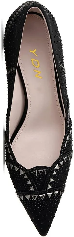 YDN Women's Classic Pointy Toe Kitten Pumps Slip-on Suede Low Heel D'Orsay Shoes Formal