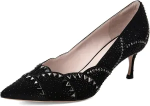 YDN Women's Classic Pointy Toe Kitten Pumps Slip-on Suede Low Heel D'Orsay Shoes Formal