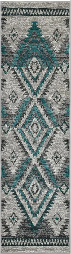 YHSF South West Native American Rug Ritz – Native Tribal American Indian Inspired Rug - Living Room, Bedroom, Hallway, Entryway & High-Traffic Area Rugs - Washable - Soft - Steel, 2 Feet x 7 Feet