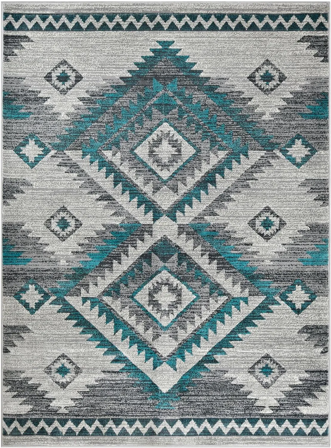 YHSF South West Native American Rug Ritz – Native Tribal American Indian Inspired Rug - Living Room, Bedroom, Hallway, Entryway & High-Traffic Area Rugs - Washable - Soft - Steel, 5 Feet x 7 Feet