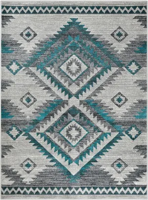 YHSF South West Native American Rug Ritz – Native Tribal American Indian Inspired Rug - Living Room, Bedroom, Hallway, Entryway & High-Traffic Area Rugs - Washable - Soft - Steel, 5 Feet x 7 Feet