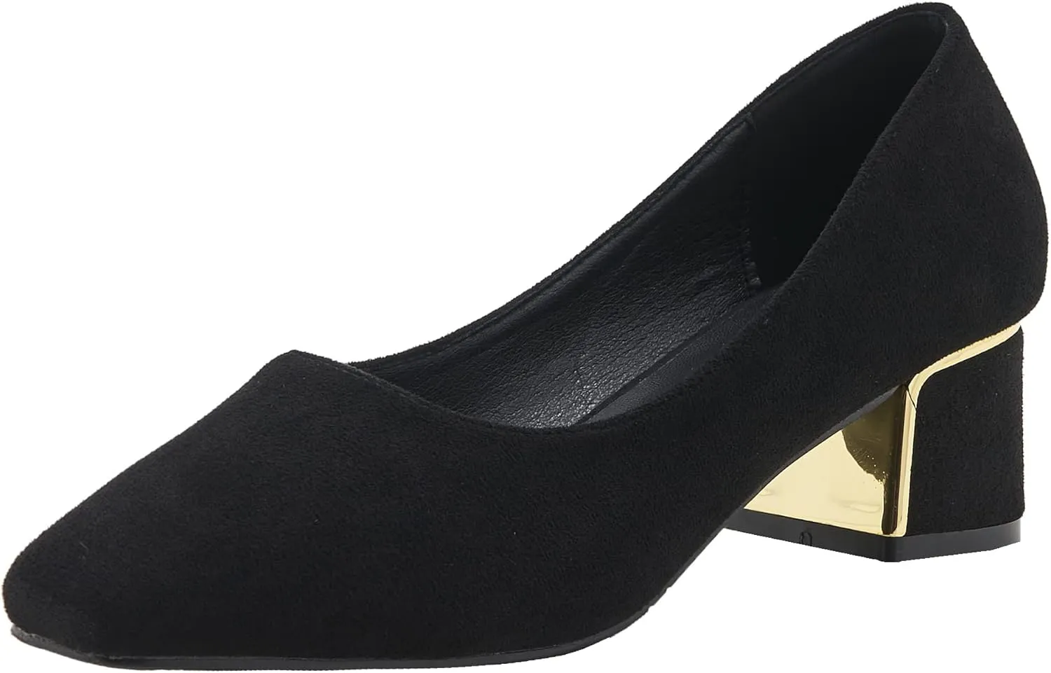 YooPrettyz Women Classic Slip On Office Wear Square Toe Block Heel Suede Daily Leather Metallic Chunky Low Heels