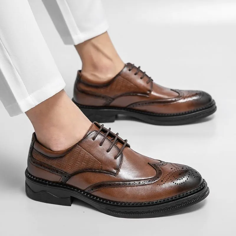 YZABEL Men's Classic Pointed Toe Lace Up Oxford Shoes, Stylish Patent Leather Printed Brogue Shoes, Rubber Non-Slip for Wedding Thanksgiving Christmas New Year Party Daily Activity