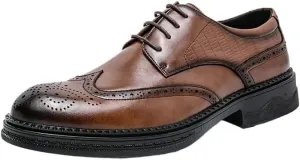 YZABEL Men's Classic Pointed Toe Lace Up Oxford Shoes, Stylish Patent Leather Printed Brogue Shoes, Rubber Non-Slip for Wedding Thanksgiving Christmas New Year Party Daily Activity