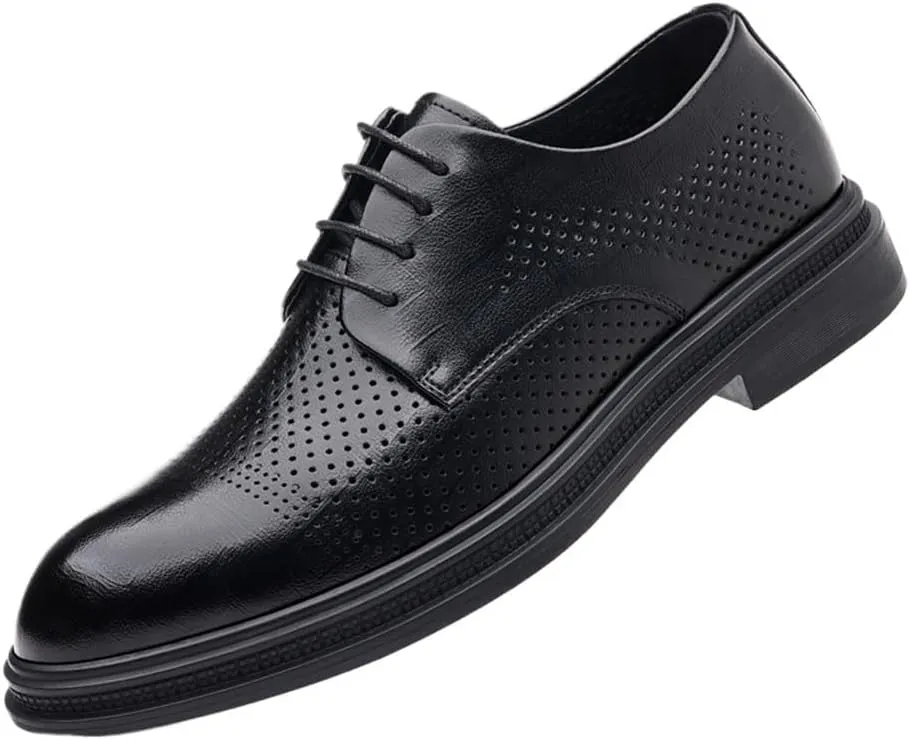 YZABEL Men's Patent Leather Pointed Toe Formal Oxford Shoes, Stylish Lace-Up Breathable Hollow Business Casual Shoes, Rubber Non-Slip for Daily Commuting Activity