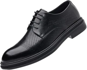 YZABEL Men's Patent Leather Pointed Toe Formal Oxford Shoes, Stylish Lace-Up Breathable Hollow Business Casual Shoes, Rubber Non-Slip for Daily Commuting Activity