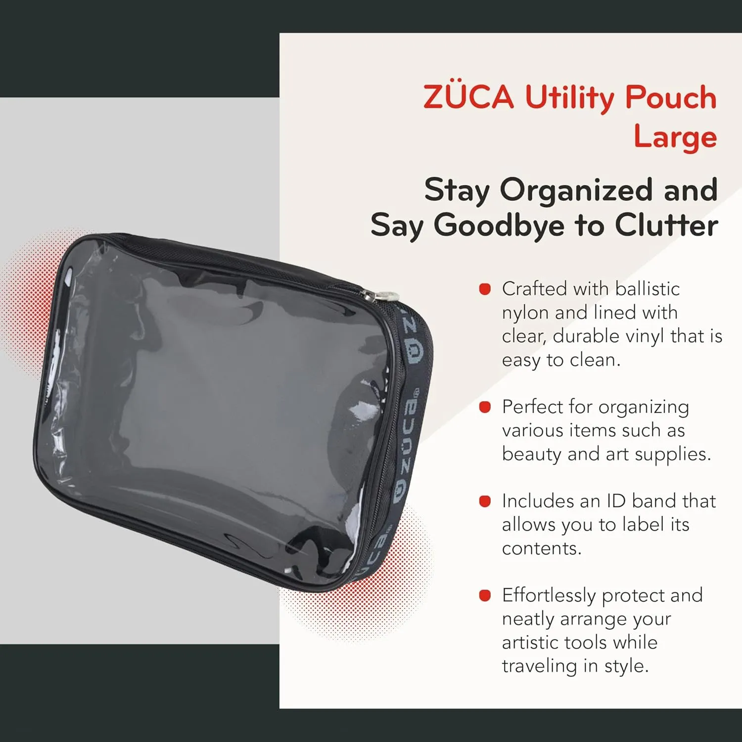 ZUCA Pro & Sport Bag Accessory: Large Artist Utility MakeUp Pouch - Durable, Spacious Cosmetic Storage Solution For Travel & Professional Use