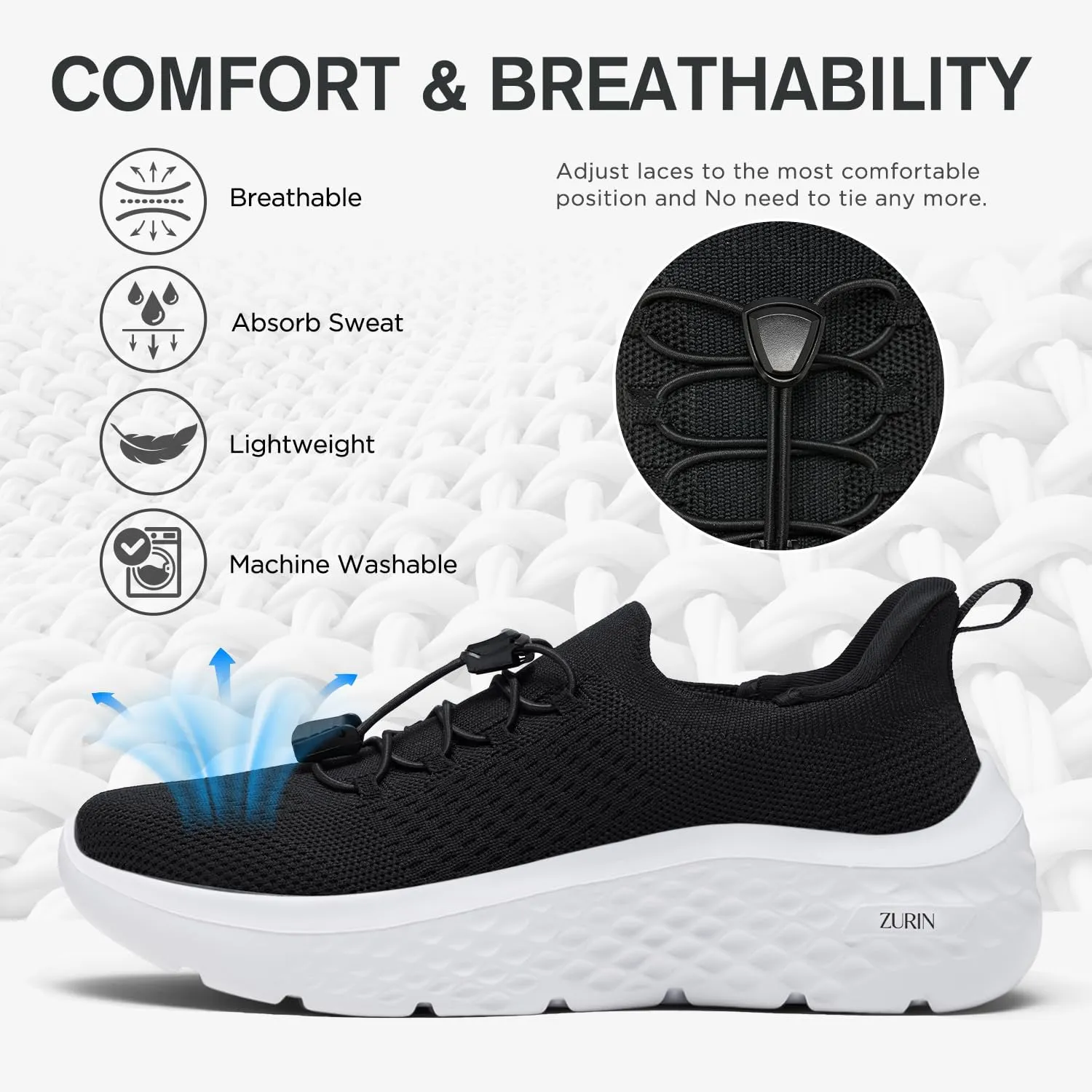 ZURIN Womens Slip On Walking Shoes with Arch Support,Lightweight Running Sneakers,Non Slip Breathable Tennis Shoes for Gym Travel Work Casual