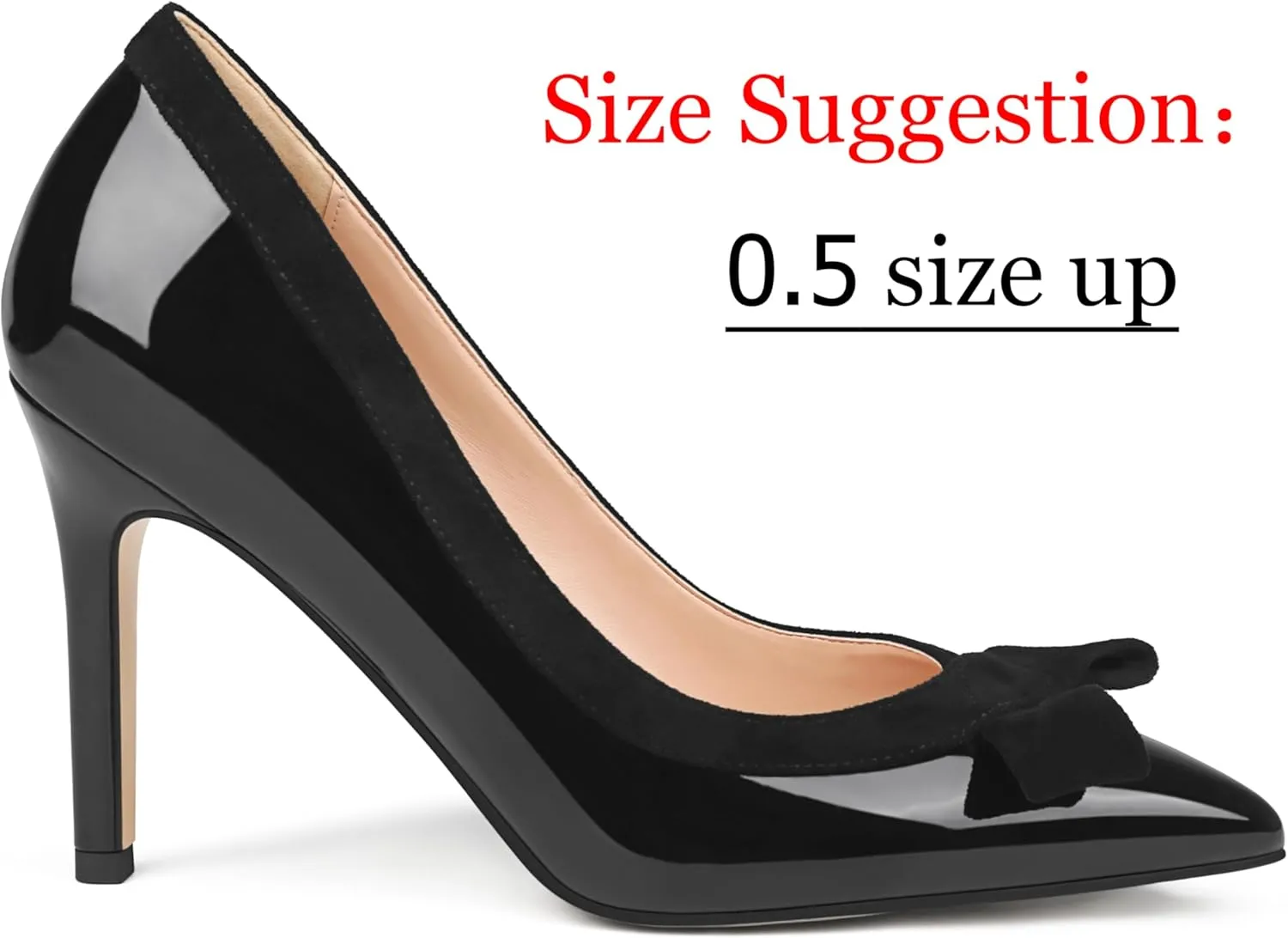 Zzheels Women's Bow High Heels Closed Pointy Toe Pumps 3.5'' Stiletto Heels Slip on Dress Shoes